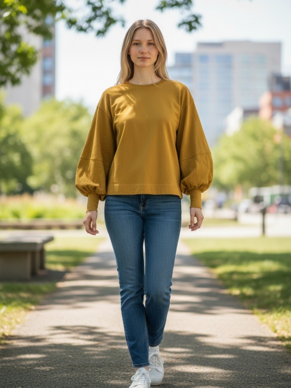 Velvet by Graham & Spencer Mustard Balloon-Sleeve Sweatshirt